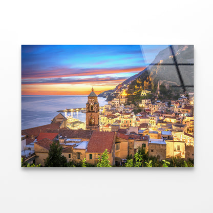 Blue & Orange Sky in Amalfi Coast Acrylic Glass Print Tempered Glass Wall Art 100% Made in Australia Ready to Hang - Bella Home Decor