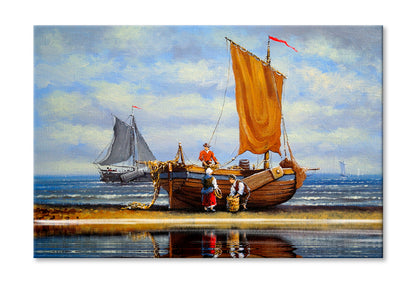 Fisherman, Ships, Boats Oil Painting Wall Art Limited Edition High Quality Print Stretched Canvas None