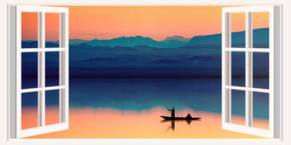 Sunset Lake Boat Silhouette Wall Art Canvas Office Home Room Framed 120x60cm - Bella Home Decor