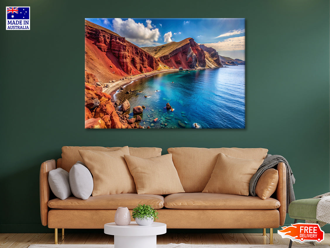 Lake with a Rocky Shoreline, Sky in Greece Print 100% Australian Made - Bella Home Decor