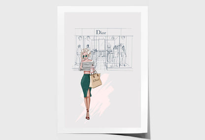 Fashion Store with Stylish Lady Wall Art Limited Edition High Quality Print Unframed Roll Canvas None