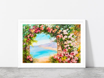 Flowers Arch Near The Sea Glass Framed Wall Art, Ready to Hang Quality Print With White Border White