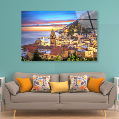 Blue & Orange Sky in Amalfi Coast Acrylic Glass Print Tempered Glass Wall Art 100% Made in Australia Ready to Hang - Bella Home Decor