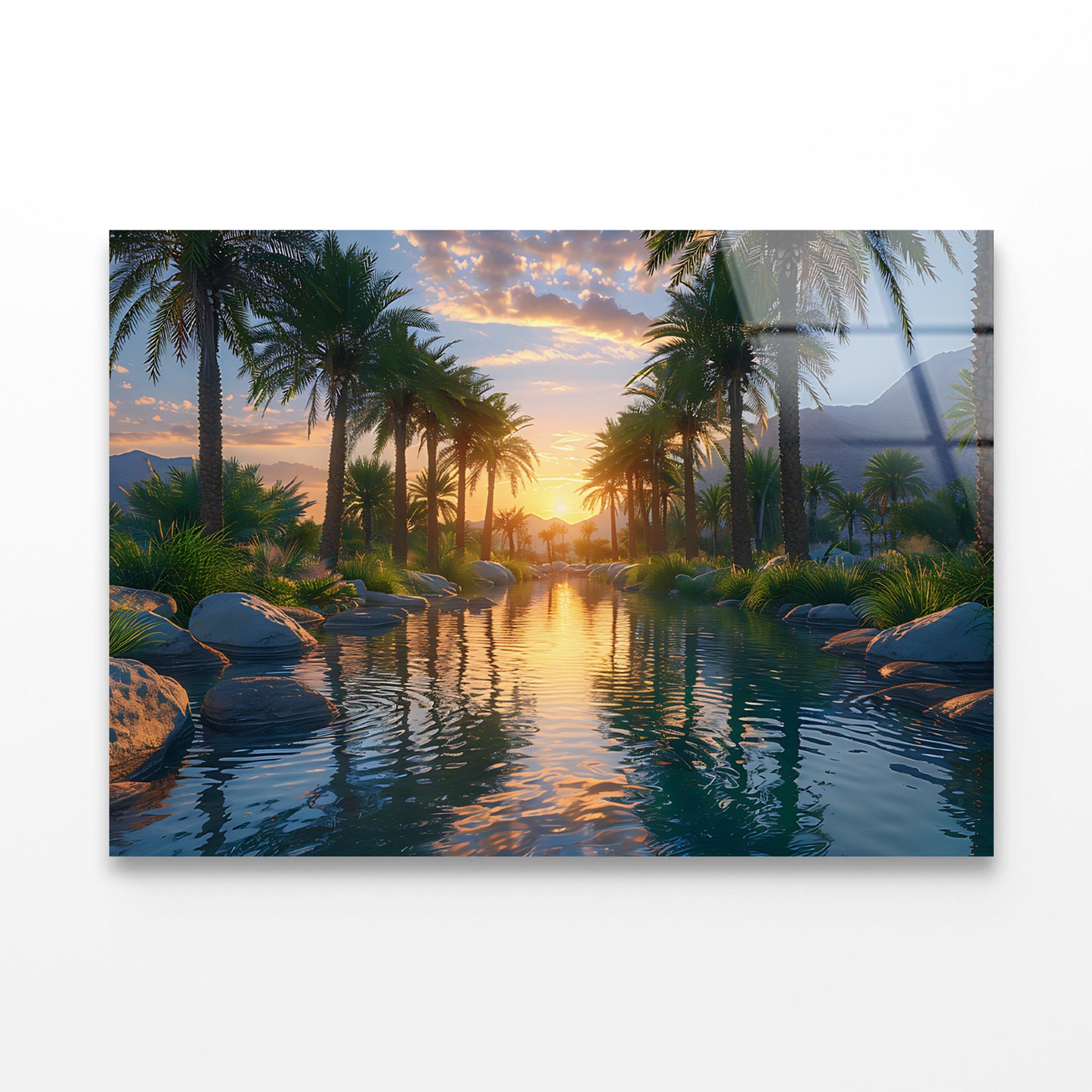 Trees in the River with Mountains Acrylic Glass Print Tempered Glass Wall Art 100% Made in Australia Ready to Hang - Bella Home Decor