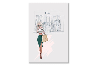 Fashion Store with Stylish Lady Wall Art Limited Edition High Quality Print Stretched Canvas None