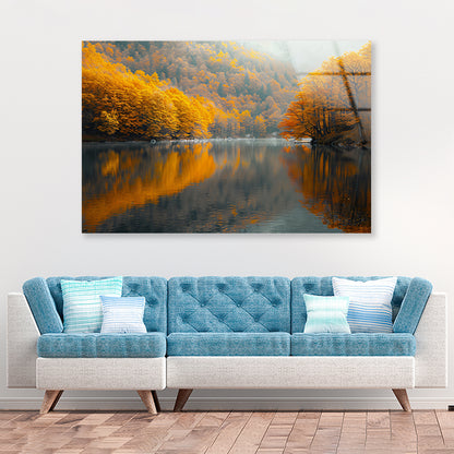 Serene Body of Water Surrounded by Trees in autumn Acrylic Glass Print Tempered Glass Wall Art 100% Made in Australia Ready to Hang