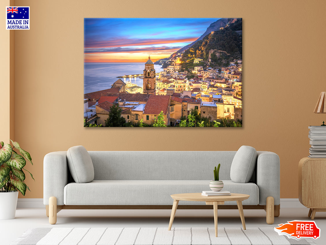 Blue & Orange Sky in Amalfi Coast Print 100% Australian Made - Bella Home Decor