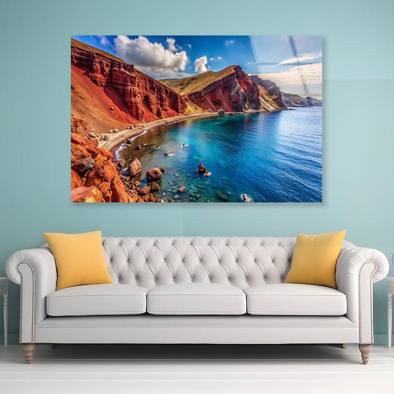 Lake with a Rocky Shoreline, Sky in Greece Acrylic Glass Print Tempered Glass Wall Art 100% Made in Australia Ready to Hang - Bella Home Decor