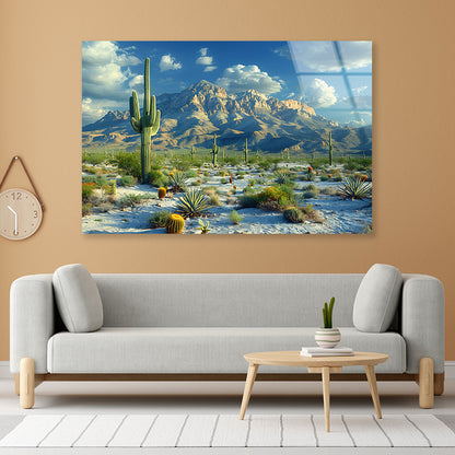 Cactus in the Desert Acrylic Glass Print Tempered Glass Wall Art 100% Made in Australia Ready to Hang - Bella Home Decor