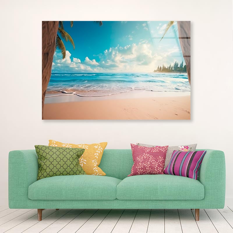 Beautiful Realistic Summer Beach Scenery  Acrylic Glass Print Tempered Glass Wall Art 100% Made in Australia Ready to Hang