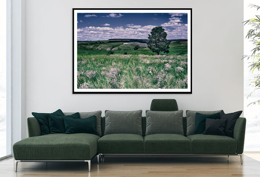 A Field Of Flowers with a Tree under a Sky Home Decor Premium Quality Poster Print Choose Your Sizes