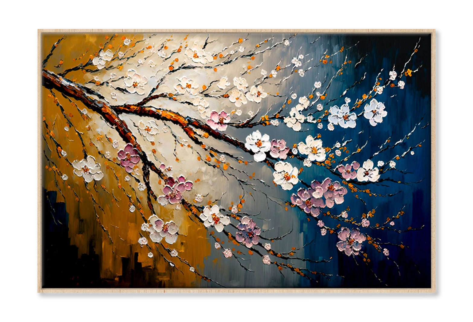 Cherry Blossom Oil Painting Wall Art Limited Edition High Quality Print Canvas Box Framed Natural