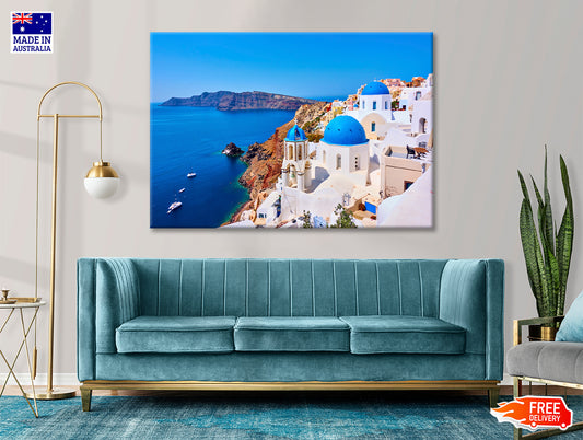 Yacht In the Coast of Santorini Print 100% Australian Made