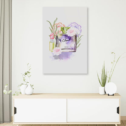 Pink-Purple Perfume with Yellow Cap 3D Design Acrylic Glass Print Tempered Glass Wall Art 100% Made in Australia Ready to Hang