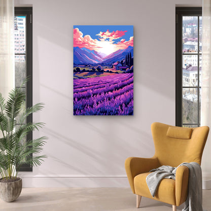 Purple Lavender Field Sunset Valley 40x60cm Metal Print Ready to Hang