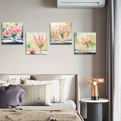 4pcs  Floral Arrangement  Glass Vase GV Wall Art Canvas Framed