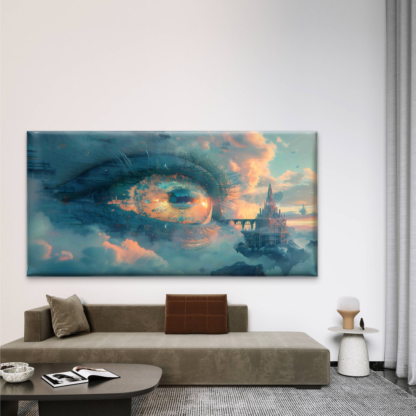 Fantasy Landscape Within An Eye Wall Art Canvas Office Home Room Framed 120x60cm