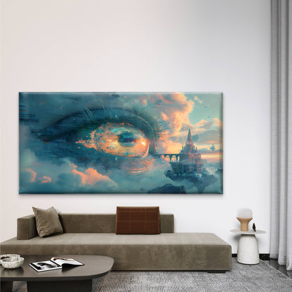 Fantasy Landscape Within An Eye Wall Art Canvas Office Home Room Framed 120x60cm