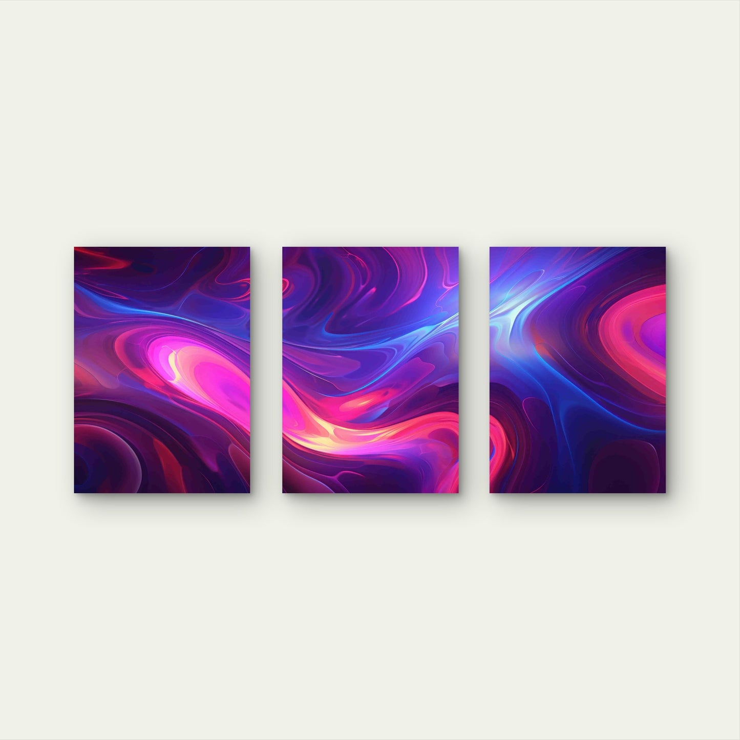 3pcs Ethereal Waves Of Electric Purple Marbling Metal Print Ready to Hang Art - Bella Home Decor
