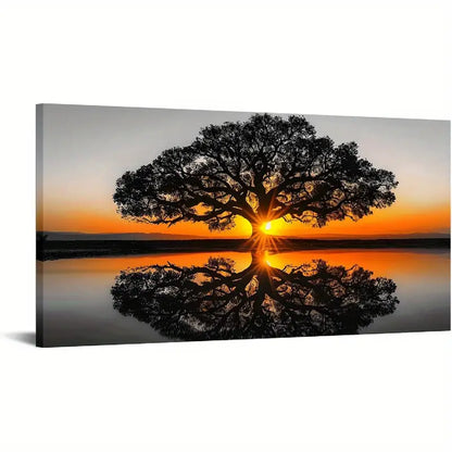 Black and White Oak Tree Sunset Wall Art canvas office home room framed 120x60cm - Bella Home Decor