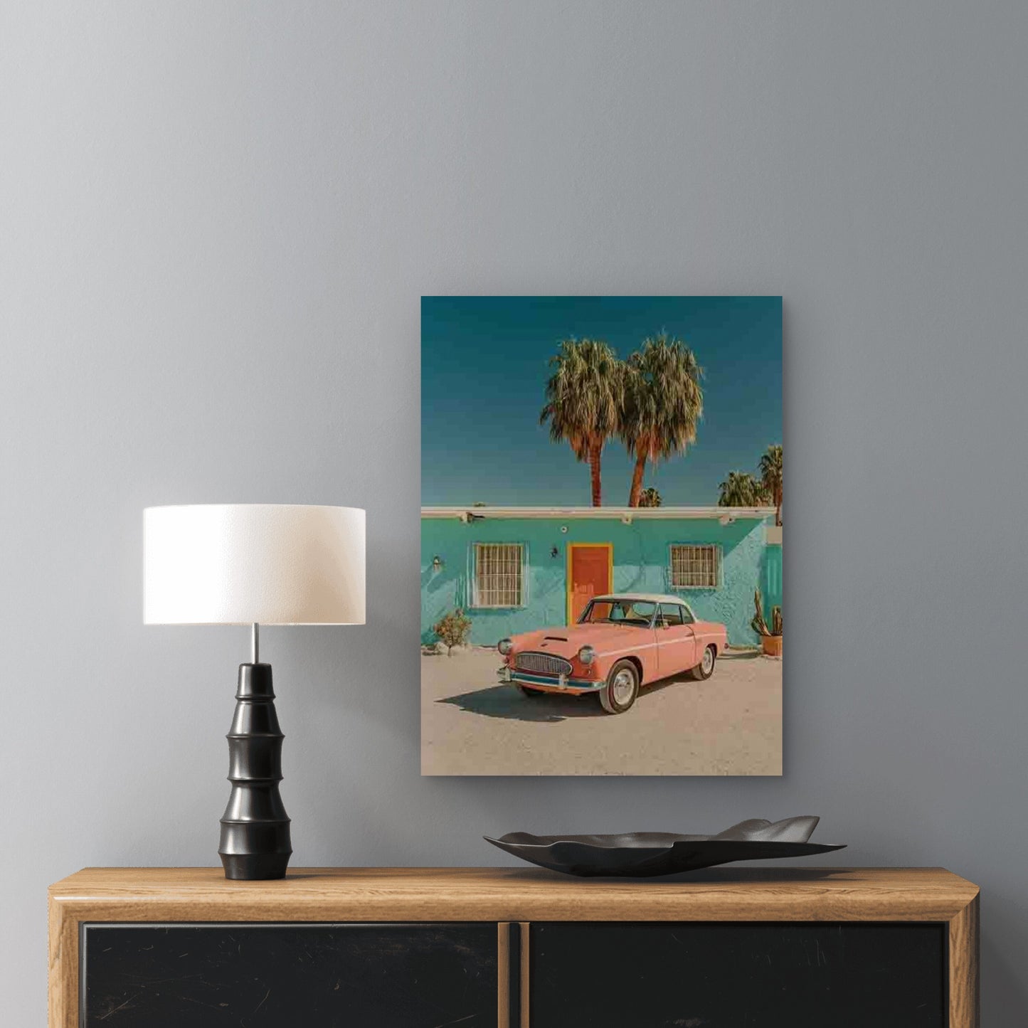 Pink Vintage Automobile Picture Metal Print Ready to Hang