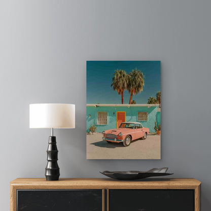 Pink Vintage Automobile Picture Metal Print Ready to Hang