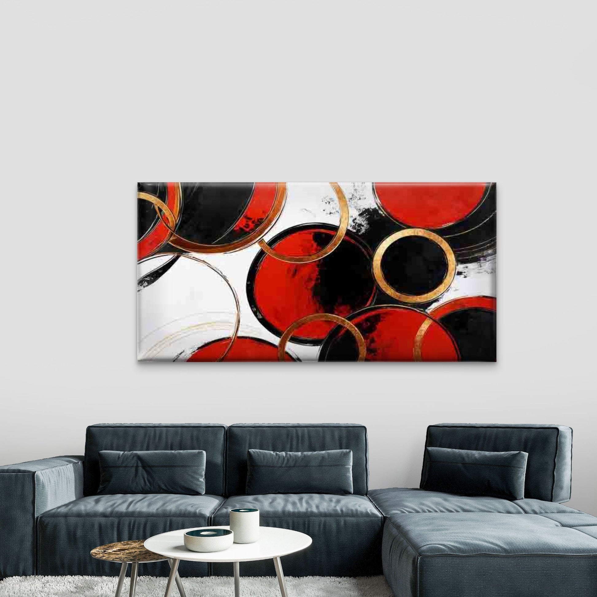 Abstract Red Black And Golden Wall Art Canvas Office Home Room Framed 120x60cm - Bella Home Decor