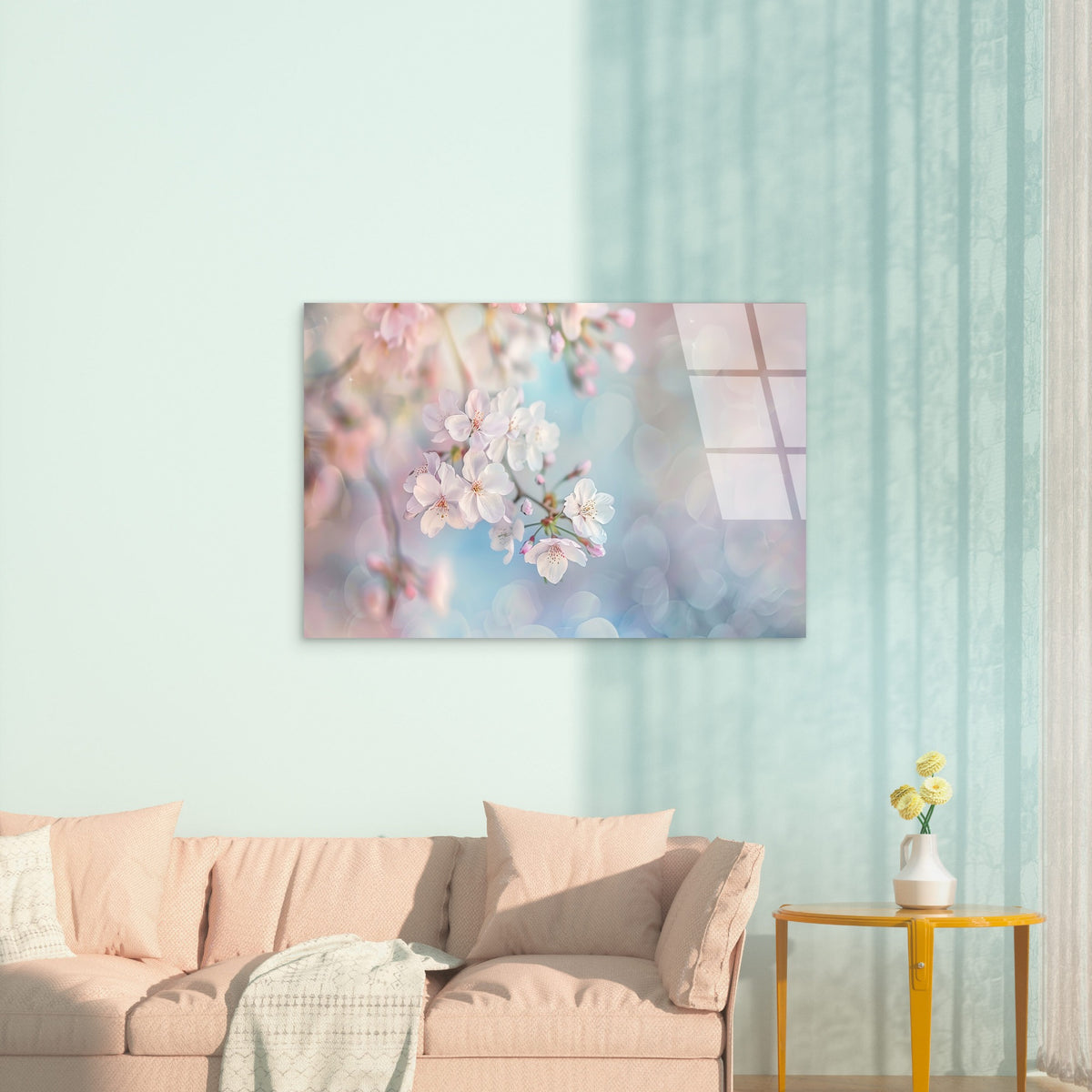 Pink Cherry Blossom Flower Glass Printing Wall Art Australian Made Quality