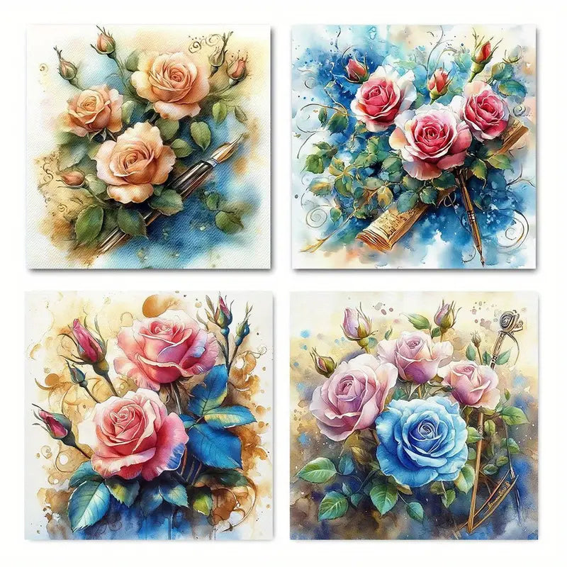 4pcs Blue And white violin  Wall Art Canvas Framed