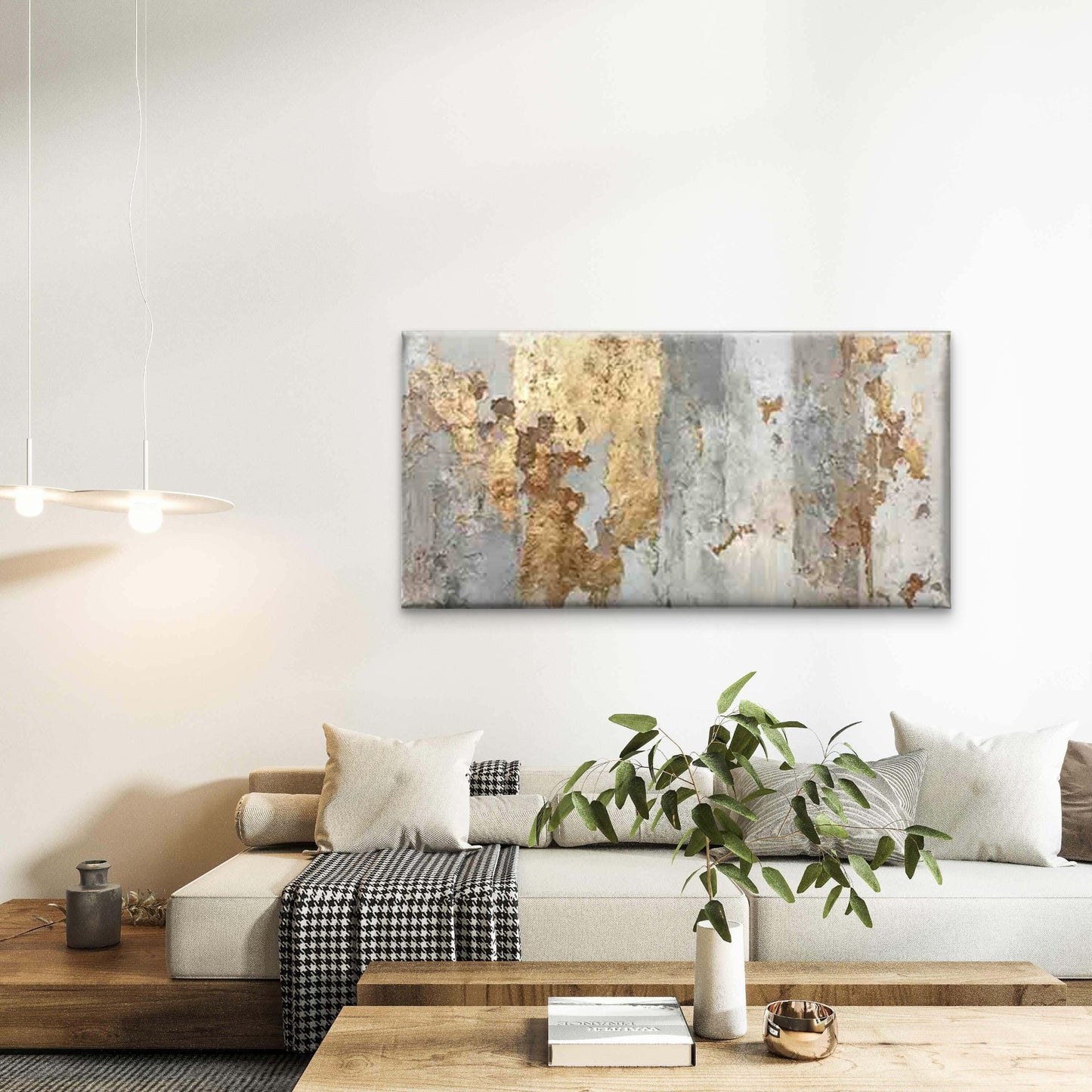 Weathered Golden Leaf Wall Art Canvas Office Home Room Framed 120x60cm - Bella Home Decor