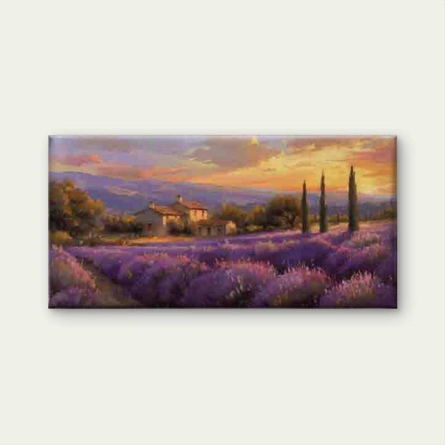 Lavender Field Cottage Sunset Wall Art Canvas Office Home Room Framed 120x60cm