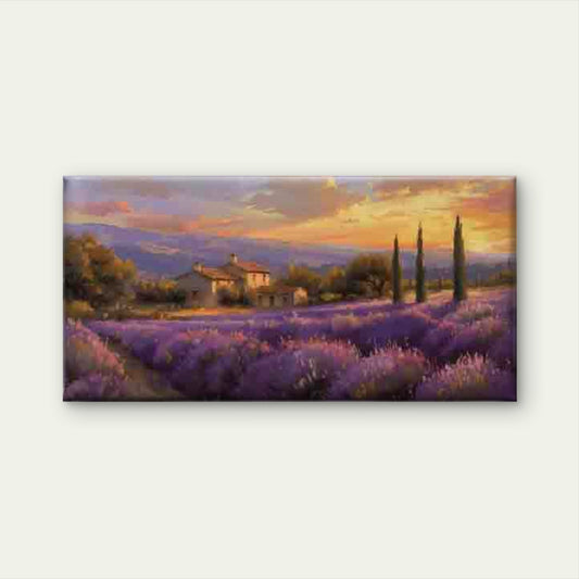 Lavender Field Cottage Sunset Wall Art Canvas Office Home Room Framed 120x60cm