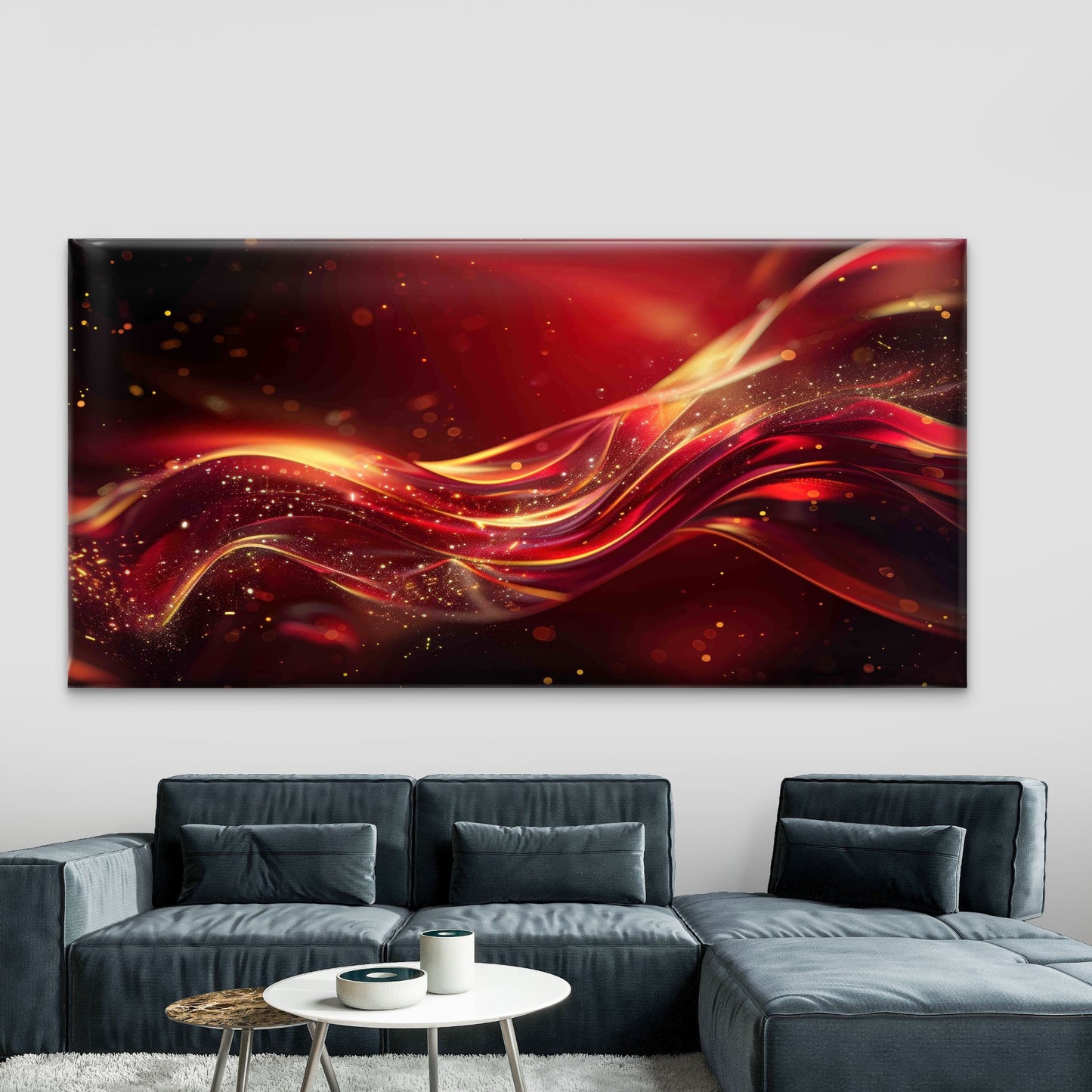 Abstract Gold Line Curve Red Wall Art Canvas Office Home Room Framed 120x60cm