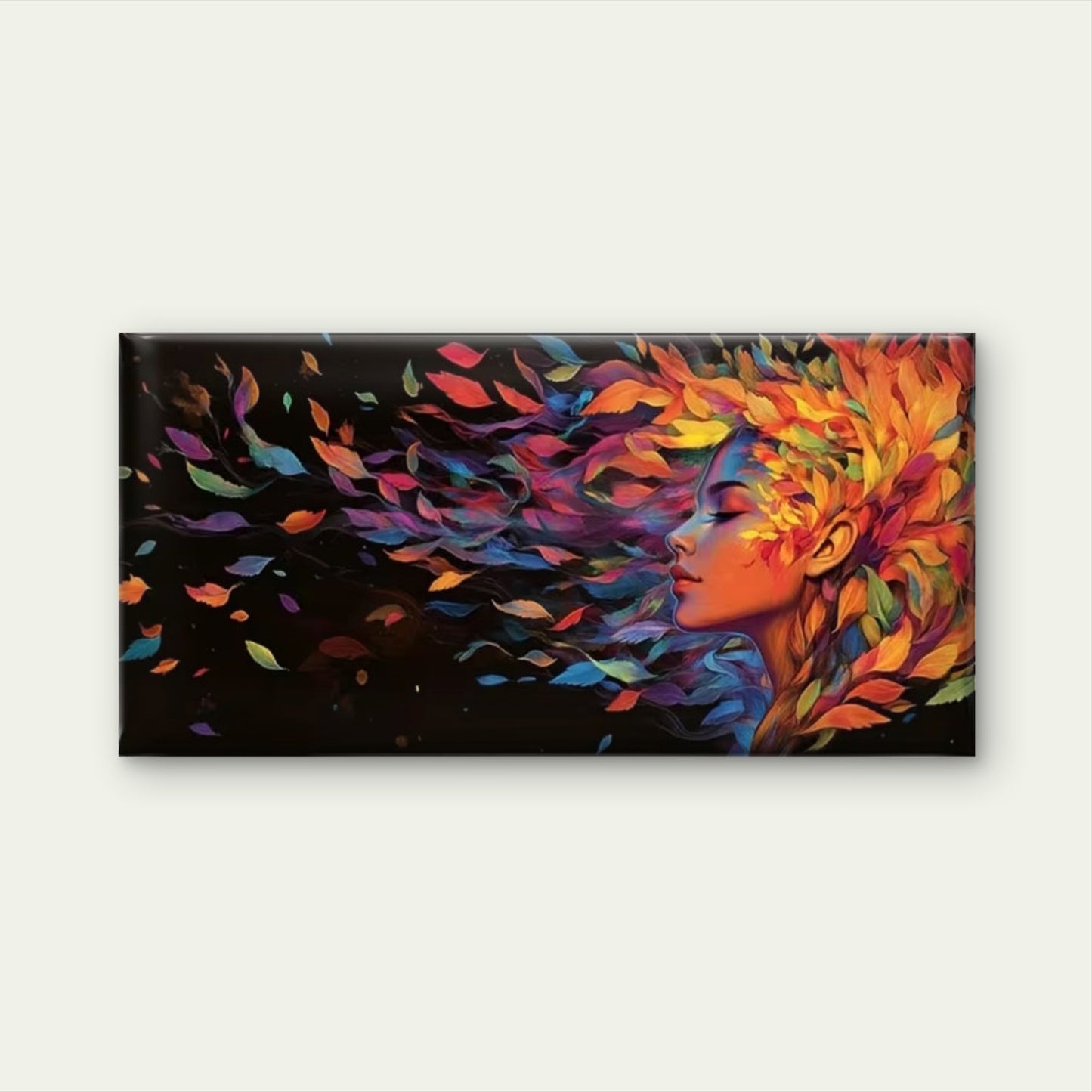 Colorful Leaf Design & Woman Wall Art Canvas Office Home Room Framed 120x60cm