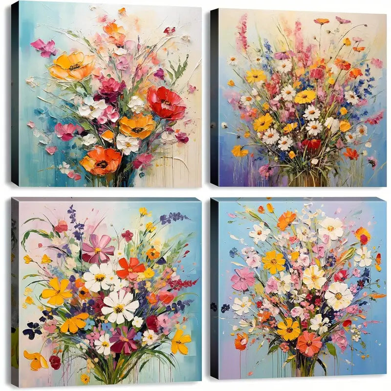 4pcs Floral Botanical Wall Art Canvas Framed