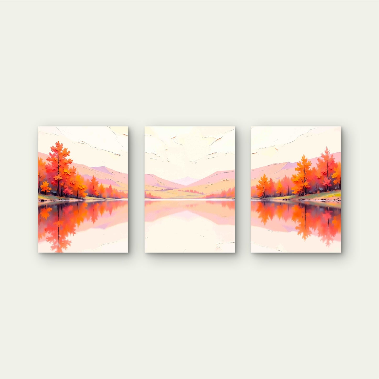 3pcs Soft Landscape Illustration Background Metal Print Ready to Hang Art
