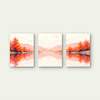 3pcs Soft Landscape Illustration Background Metal Print Ready to Hang Art