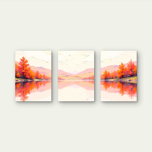 3pcs Soft Landscape Illustration Background Metal Print Ready to Hang Art