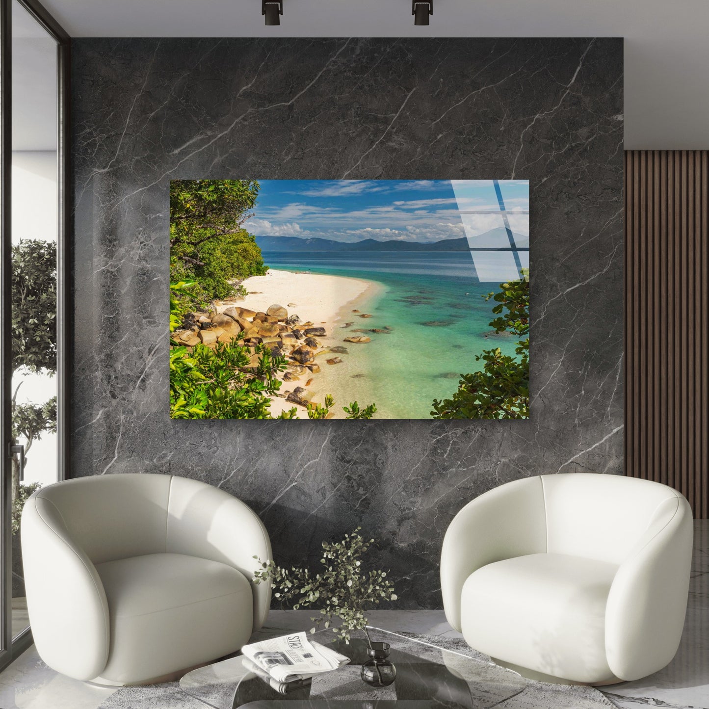 Tropical Sandy Beach Tempered Glass Printing Wall Art Australian Made Quality