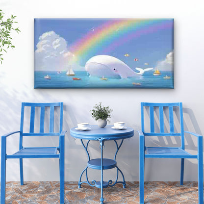 Whale Under Rainbow Wall Art Canvas Office Home Room Framed 120x60cm