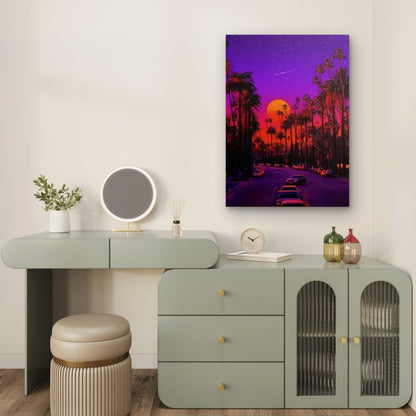 Purple Starry Sky with Palm Trees Sunset 60x90cm Metal Print Ready to Hang - Bella Home Decor