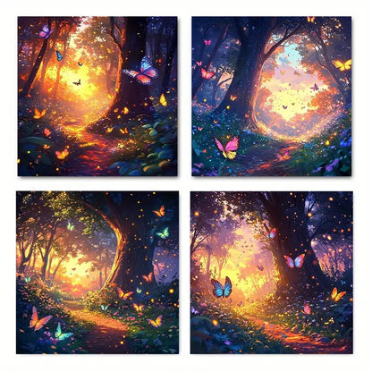 4pcs  Butterfly Dusk The Glow Of The Sun Brillian  Wall Art Canvas Framed
