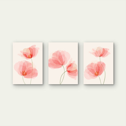3pcs Pink Watercolor Floral Poppy Flower   Wall Art Set Canvas Framed 40x60cm - High Quality Print 100% Australian Made Wall Canvas Ready to Hang