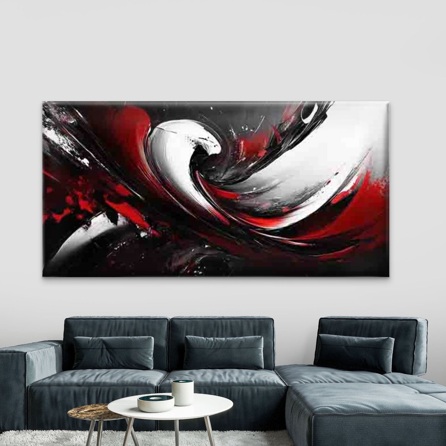 Abstract Red White Black Swirls Wall Art Canvas Office Home Room Framed 120x60cm