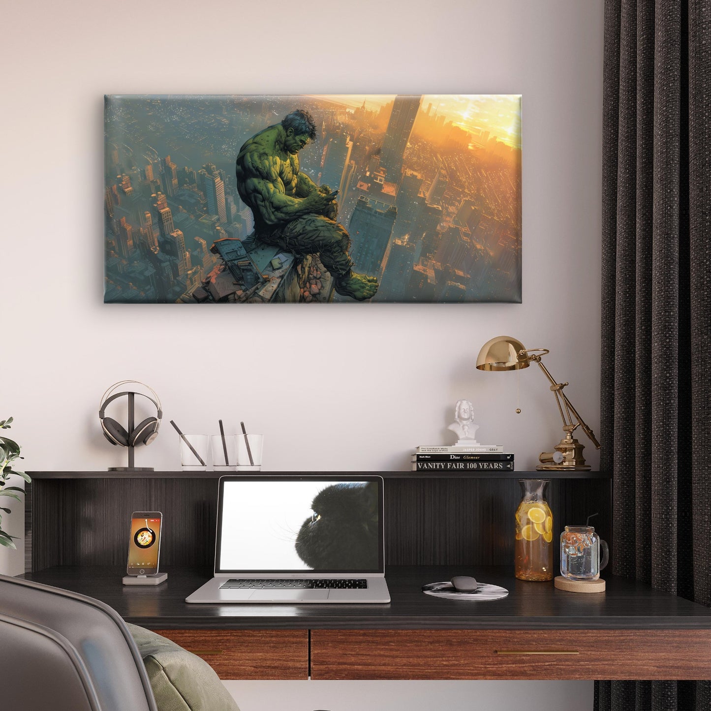 Green Giant Skyscraper City Wall Art Canvas Office Home Room Framed 120x60cm