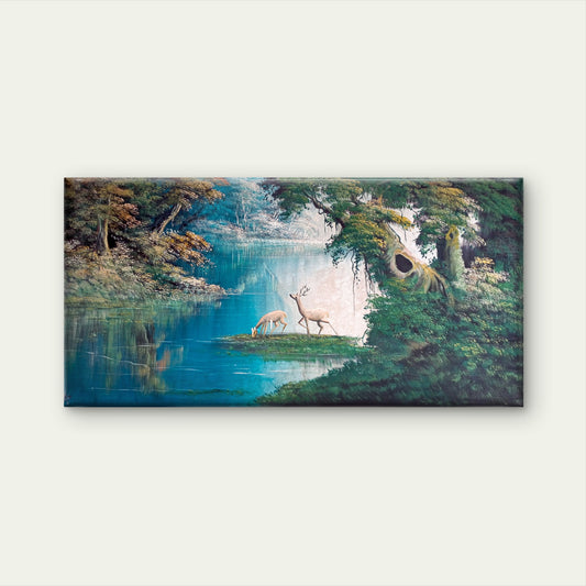 Vintage Oil Painting Nature Woods Wall Art Canvas Office Home Room Framed 120x60cm