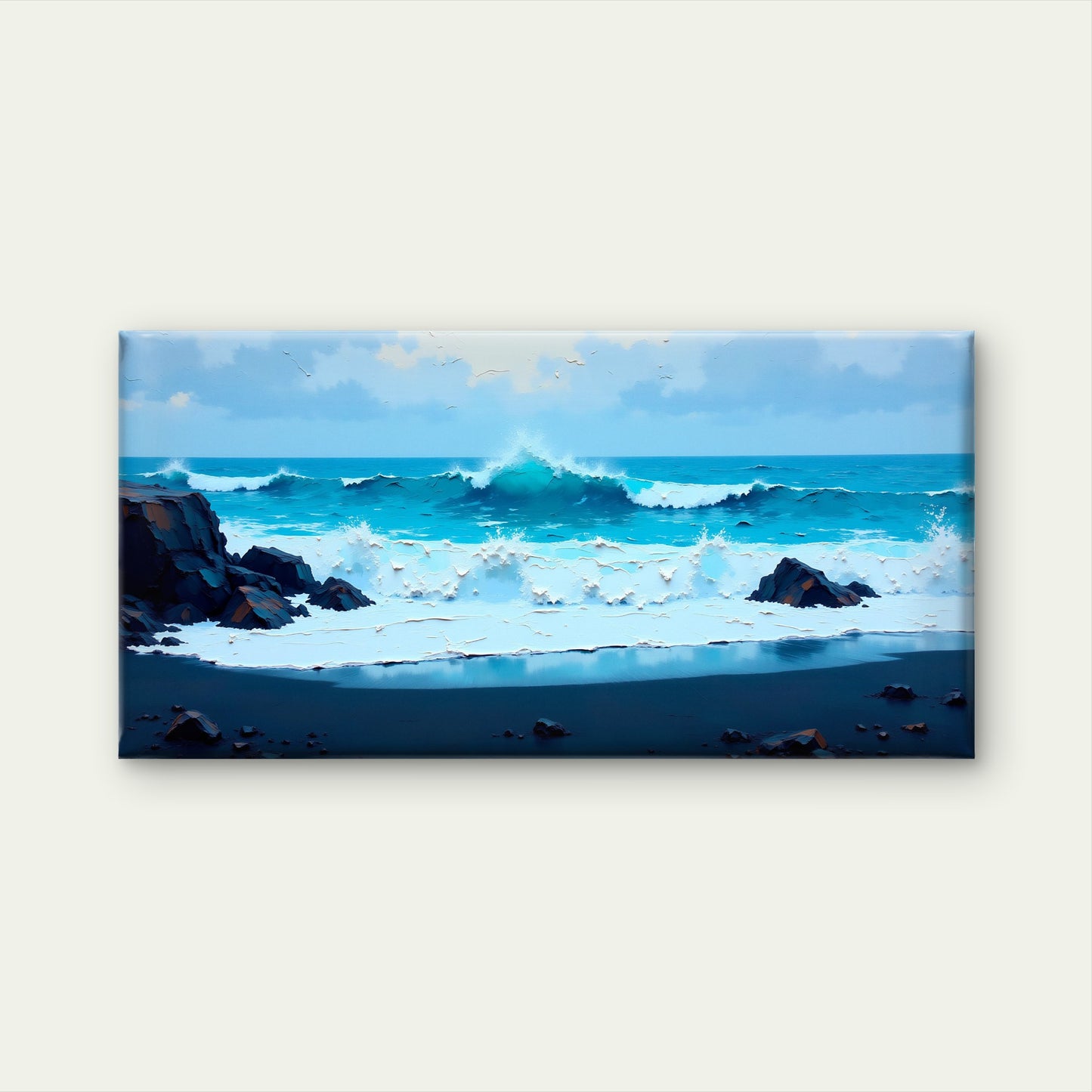 Crashing Azure Ocean Waves Wall Art Canvas Office Home Room Framed 120x60cm - Bella Home Decor