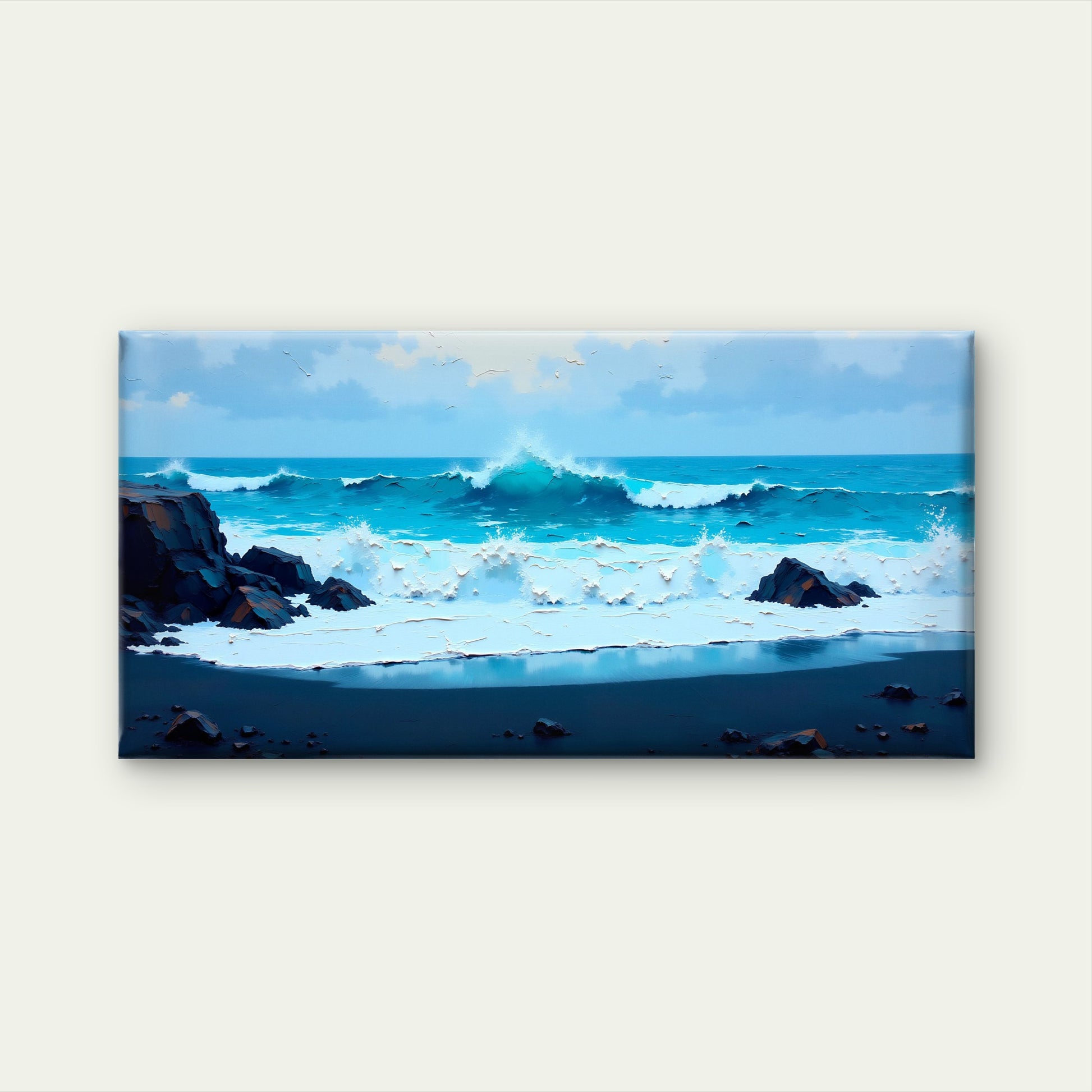 Crashing Azure Ocean Waves Wall Art Canvas Office Home Room Framed 120x60cm - Bella Home Decor