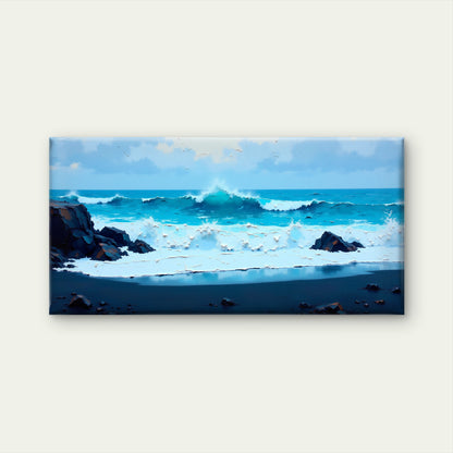Crashing Azure Ocean Waves Wall Art Canvas Office Home Room Framed 120x60cm - Bella Home Decor