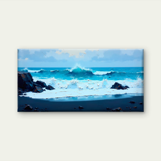 Crashing Azure Ocean Waves Wall Art Canvas Office Home Room Framed 120x60cm